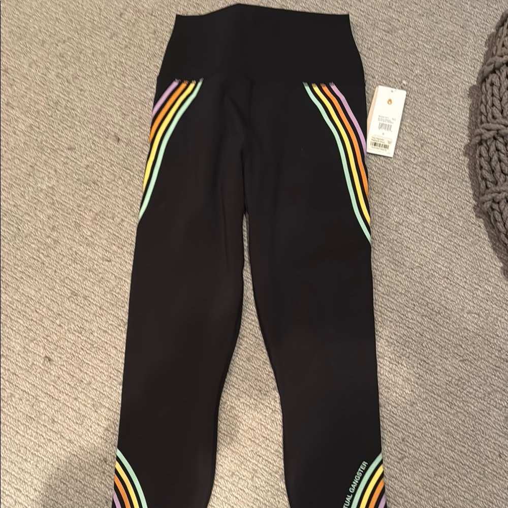 Spiritual Gangster Black Leggings with Colorful Stripes